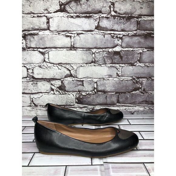 ED Ellen Degeneres Black Leather Lyssa Heart Ballet Flats Women Sz 7W US/37EU - Picture 2 of 16